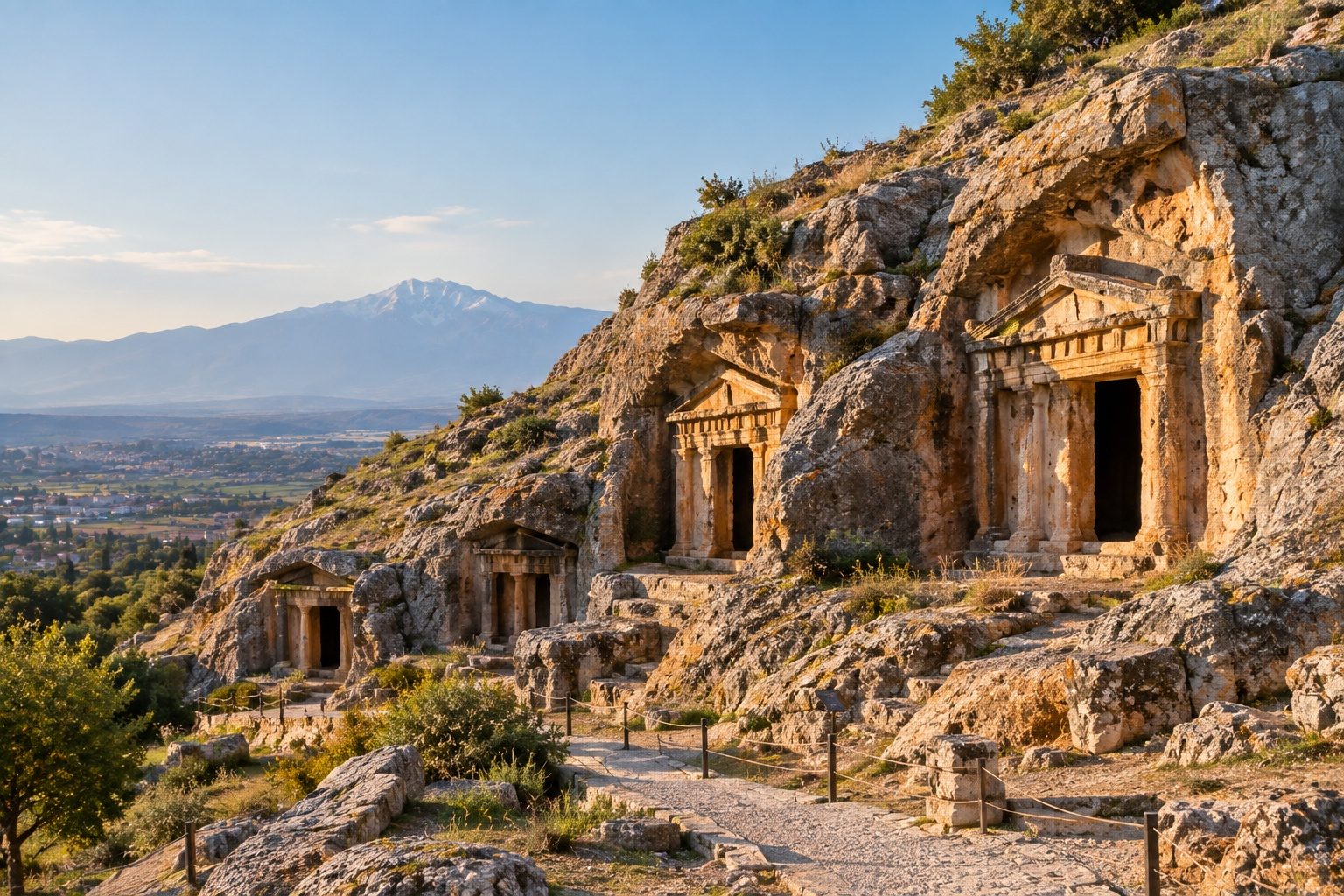 Rock-cut tombs in the northern necropolis, opened in the 2025 season.