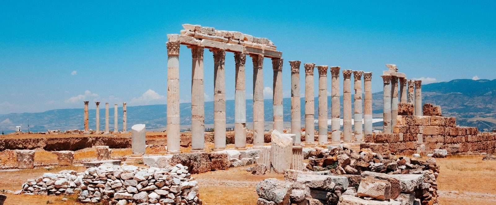 Laodicea, ten kilometres from the terraces. One of the seven churches of Revelation, and still being excavated.