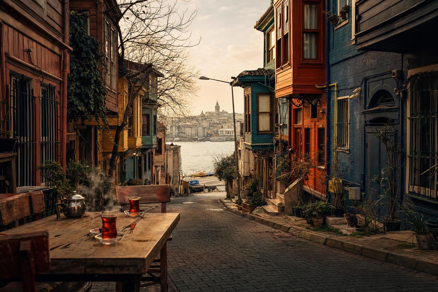 Balat's painted houses on the Golden Horn — the most colourful corner of the city, and the best one for photographs.