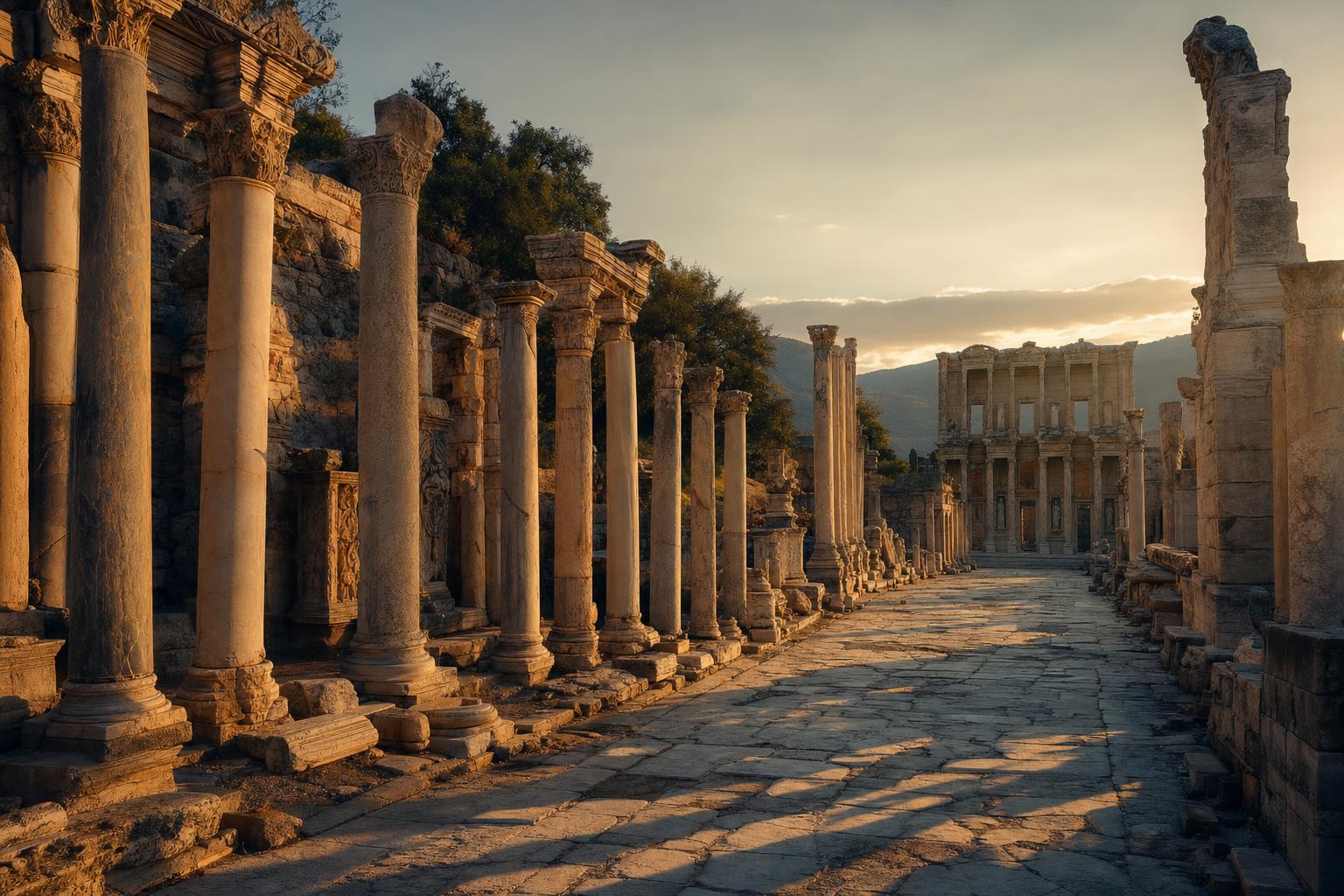 The Library of Celsus in Ephesus at golden hour