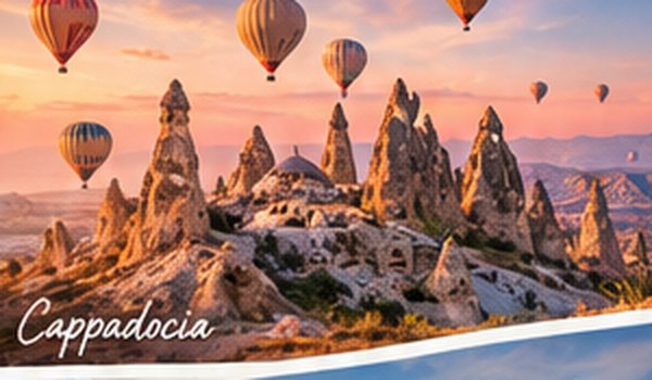 Balloons over the rock formations of Cappadocia